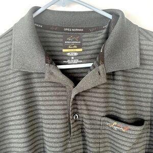 Greg Norman Five Iron Play Dry Performance Golf Polo Shirt Gray Striped